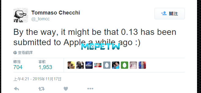 Tommaso :0.13已提交給蘋果審核